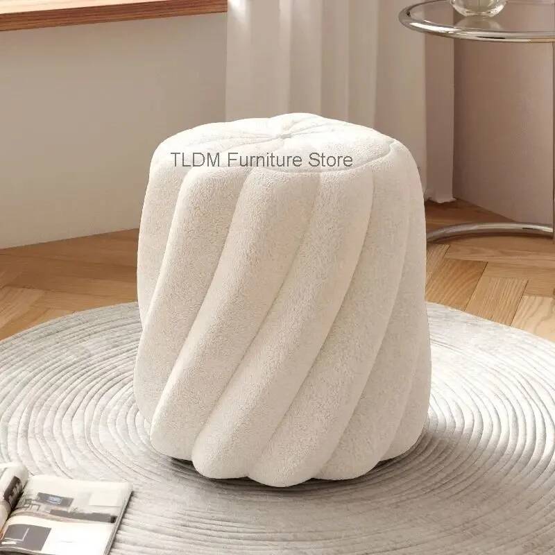 Home Barcelona - Lamb Wool Pleated Round Stool -