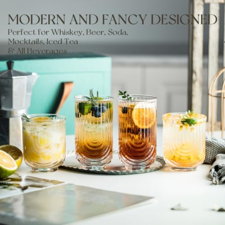 Art Deco Cocktail Glasses, Rib - đánh giá và giá Highball Glass Set