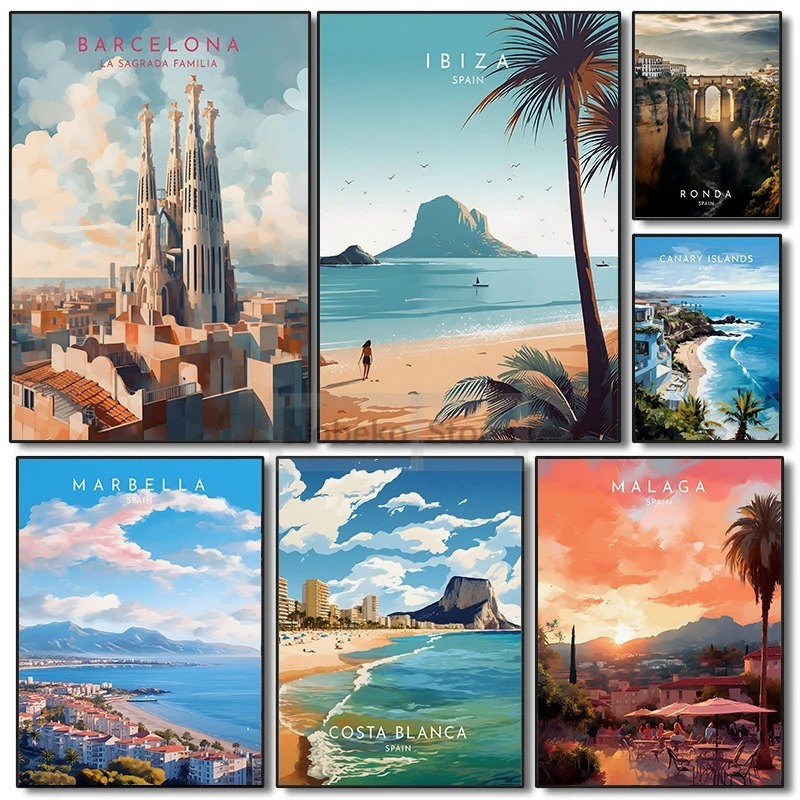 Spain Travel Poster Barcelona  - đánh giá và giá Home Barcelona